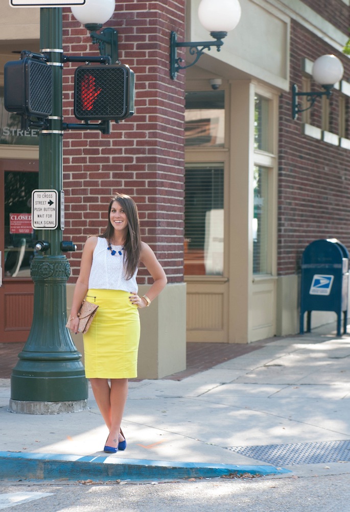 Neon Yellow Pencil Skirt with Eyelet Crop Top | Southern Flair #southernflair