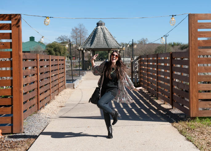 Patterned spring kimono with black bucket bag and black ankle boots